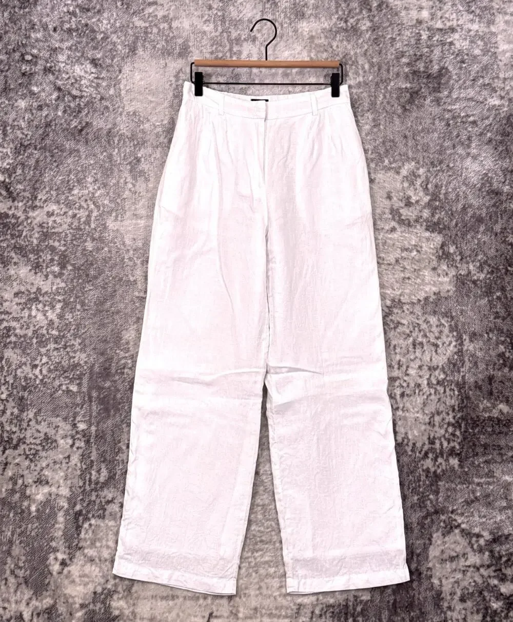 Quince 100% European Linen Pleated Trouser Pants 6 Womens White
